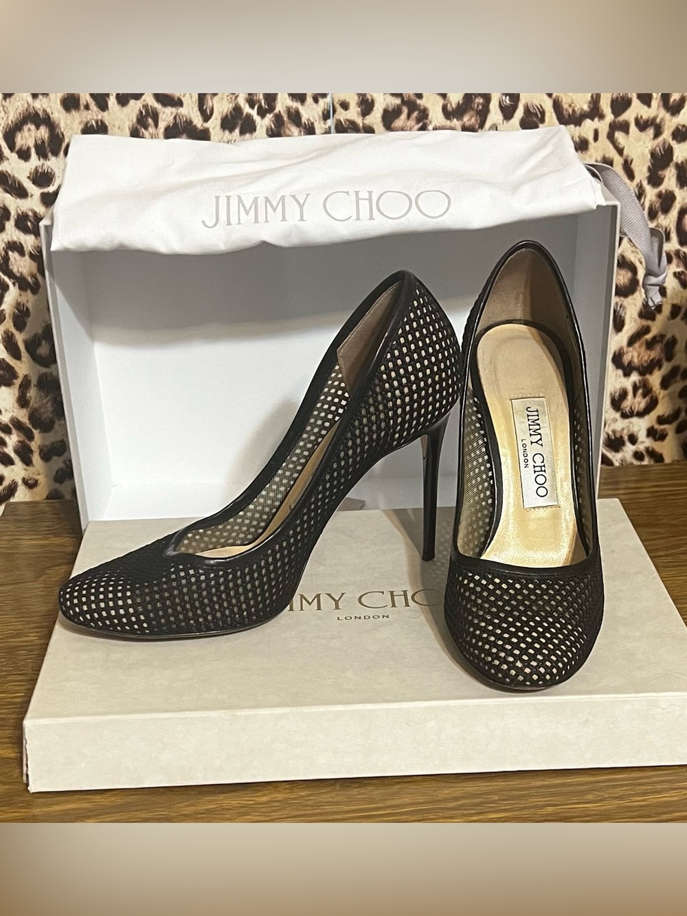 Jimmy Choo Black Esme 100 Mesh Stiletto Pumps size 36.5